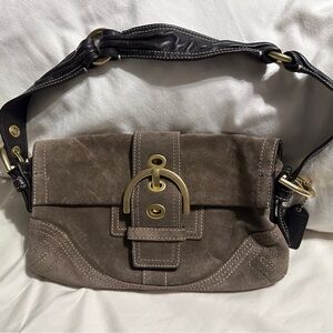 Coach Taupe Leather Shoulder Bag with Gold Accents